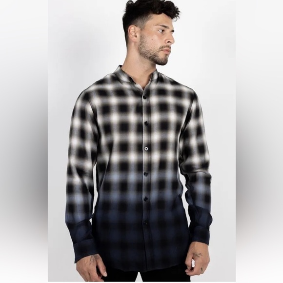 NEW Rawgear Men's Large L Long Sleeve Button Down Shirt Blue White Ombré Plaid - Picture 1 of 5